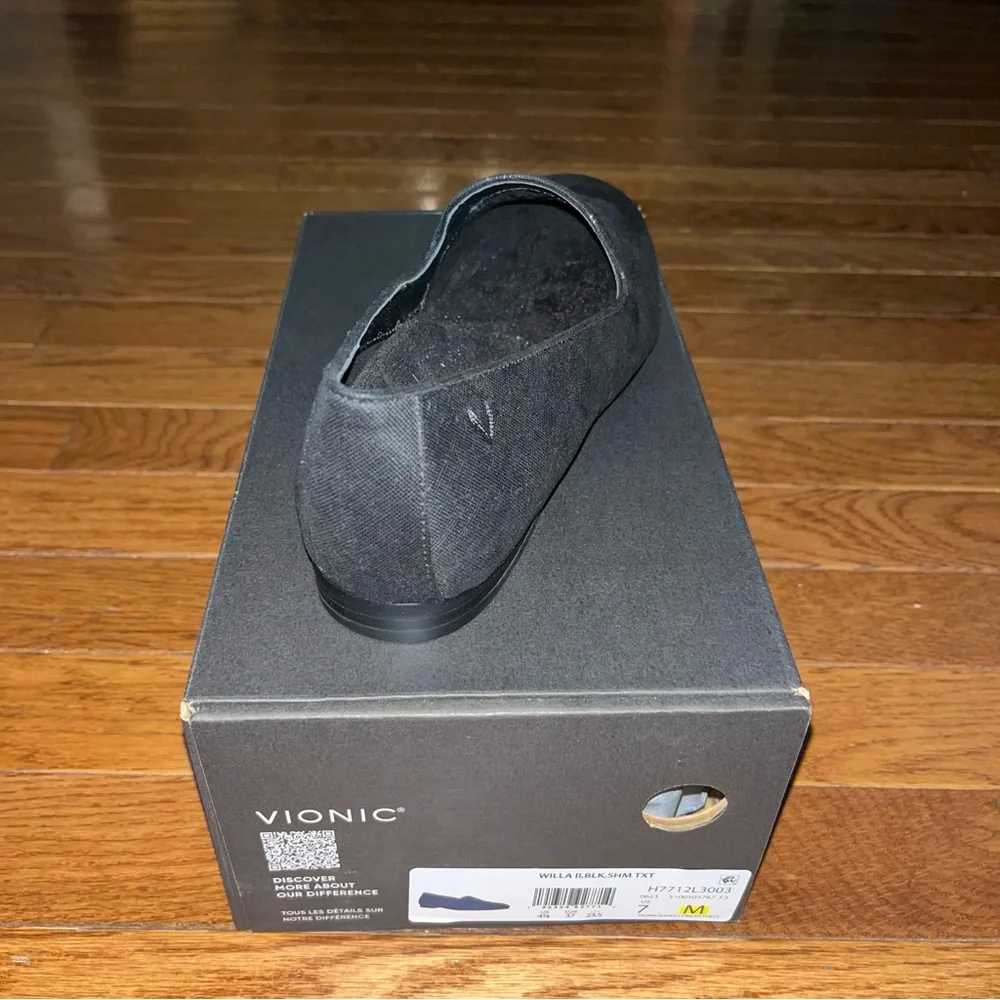 Vionic Willa Shimmer Suede Comfort Loafers Black With Metallic Women’s Size 7